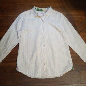 TOMMY BAHAMA women 100% linen yellow striped shirt (M)